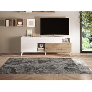 Tv-meubel met 2 deurtjes, 1 lade en 2 nissen - 181 cm - Wit gelakt en houtkleur - DONALA