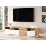 Tv-meubel met 4 deuren en 2 planken - Licht naturel en wit - CEDONA