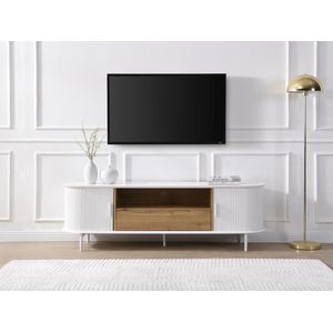 Vente-unique - Tv-meubel - Wit en Naturel - MDF - 2 Schuifdeurtjes en 1 Lade