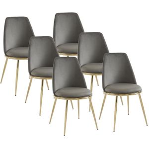 Set van 6 stoelen van velours en goudkleurig metaal - Grijs - NEBINA - van Pascal Morabito
