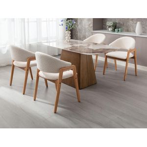 Set van 2 stoelen met armleuningen van boucléstof en heveahout - Wit - SOLUNA