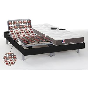 Elektrisch relaxbed met contactplaatjes en 100% latexmatras 3 zones JUPITER van DREAMEA - Zwart - 2 x 70 x 190 cm - OKIN-motors