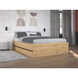 Bed met opbergruimte 140 x 190 cm - Kleur: houtlook en zwart + matras - LUDARO