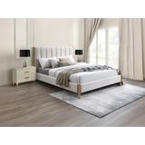 Bed 180 x 200 cm met hoofdbord met verticale stiksels - Velours - Ivoorwit - SIZAMA