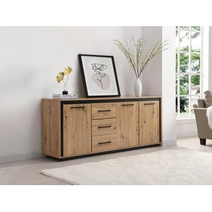 Vente-unique Dressoir met 3 deuren en 3 laden van MDF - Natuur en zwart - NALAMANE L 180 cm x H 75 cm x D 40 cm