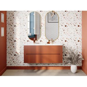 Zwevend, geribbeld wastafelmeubel in terracotta - 120 cm - PAVANI