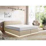 Complete set met boxspring en hoofdbord – Met bedbodem – Met ledverlichting – Met matras – 160 x 200 cm – Stoffen bekleding – Beige – OTARU van YSMÉE