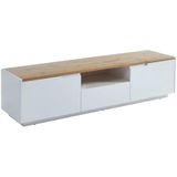 Tv-meubel AMANI - 2 deuren en 1 lade - Witgelakt mdf - Kleuren: wit en eiken