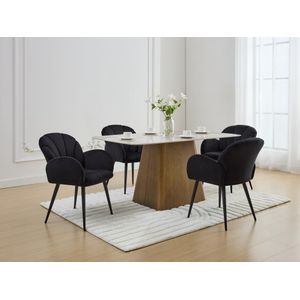 Set van 6 stoelen met armleuningen van velours en metaal - Zwart - LANSENA van Pascal Morabito