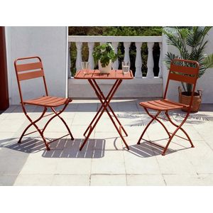 Opklapbare tuineethoek van metaal - Een tafel D60 cm en 2 opklapstoelen - Terracotta - MIRMANDE van MYLIA