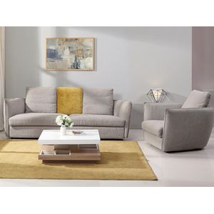Vente-unique Salontafel FAUSTO II - Draaiblad - Wit gelakt mdf en eiken L 80 cm x H 34 cm x D 80 cm