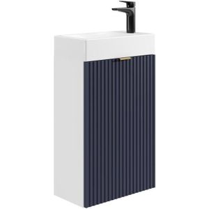 Gestreepte wastafelkast met omkeerbare blauw en wit deur - H60 x L40 x D22 - VAHIRA