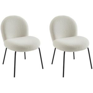 Set van 2 stoelen van boucléstof en zwart metaal - Crèmewit - CURLYN
