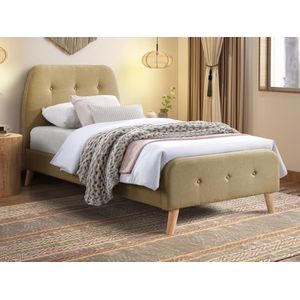 Bed 90 x 190 cm met gecapitonneerd hoofdbord - Stof - Beige + matras - ROMEO