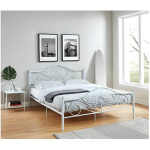 Bed 160 x 200 cm - Metaal - Wit + matras - LEYNA