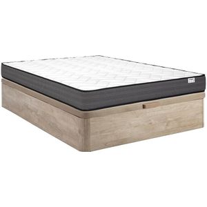 Set 120 x 200 cm bedbodem met opbergruimte, licht naturel + matras met pocketveren van 20 cm dik - AMBRACIE van YSMÉE
