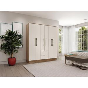 Kast met 6 deuren en 2 lades - L162 cm - Kleur: beige en naturel - FEOVA