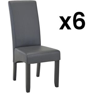 Set van 6 stoelen ROVIGO - kunstleer - mat grijs - zwarte houten poten