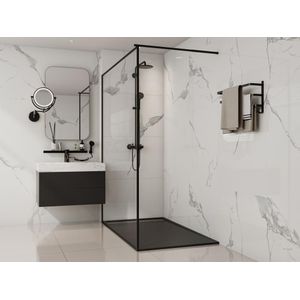 Douchebak van hars om te plaatsen of in te bouwen - Zwart - 160 x 90 cm - Snijdbaar - LYROSA