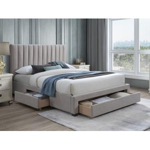 Bed met 3 lades 160 x 200 cm - Stof - Beige + matras - LIAKO