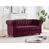 Tweezitsbank van purper velours CHESTERFIELD L 168 cm x H 72 cm x D 88 cm