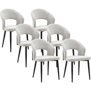 Set van 6 stoelen in stof en zwart metaal - Grijs - NIYAMA