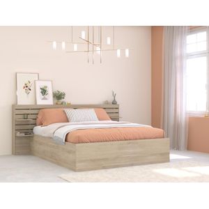 Bed met opbergruimte 160 x 200 cm - Kleur: naturel + matras - TENALIA III