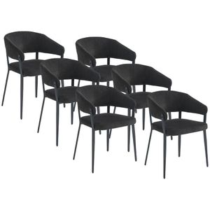 Set van 6 stoelen met armleuningen van stof en metaal - Zwart - AVRELA