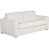 Express-driezitsslaapbank van 100% wit buffelleer, matras 20 cm DELECTEA II