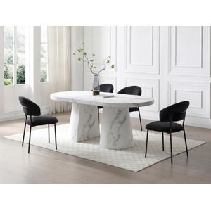 ALAYIS - Eetkamerstoel - Zwart - Ribfluweel - Set van 6