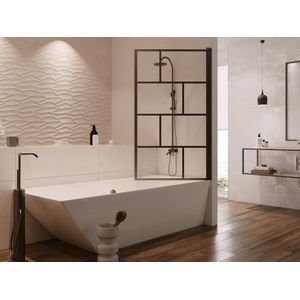 Draaibaar badscherm met industriële stijl - 80 x 140 cm - Mat zwart - Glas - RIVANON