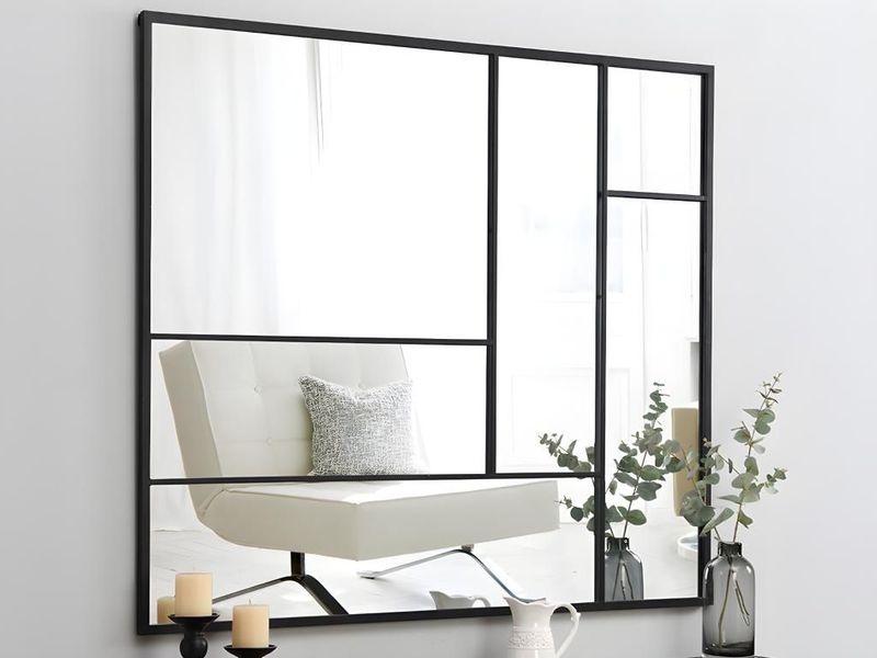 Industriële spiegel van metaal - B. 150 x H. 130 cm - Zwart - MALDONIA