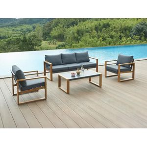 MYLIA - JALLY - Tuinzithoek - Naturel - Aluminium - 1 Driezitsbank 2 Fauteuils 1 Salontafel