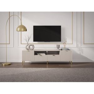 Tv-meubel met 2 deuren, 2 laden en 2 nissen van mdf en staal - Beige en goudkleurig - YESINIA