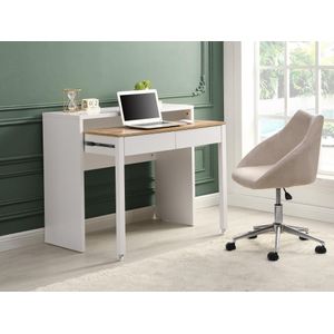 Uitschuifbaar console-bureau met 2 lades - Wit en naturel - LOAVIA