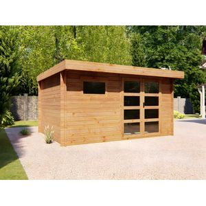 CORALIO Houten Tuinhuis - Natuurlijk Donker - 13 m² - Dikke Houtdikte 28 mm