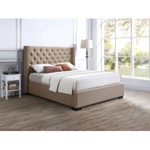 Bed met opbergruimte 140 x 200 cm met hoofdbord met capitons - Stof - Beige - MASSIMO