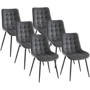 Set van 6 gestoffeerde stoelen - Velours en zwart metaal - Grijs - OLLUA