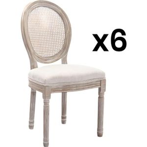 Set van 6 stoelen - Riet, stof en heveahout - Beige - ANTOINETTE