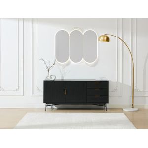 Vente-unique - SIRIOLA - Buffetkast - Zwart en Goudkleurig - Eikenfineer en Metaal