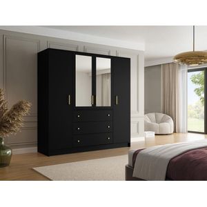 LIZANDRO - Kast - Zwart - Spaanplaat - 4 Deuren - 3 Lades