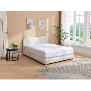 Bed met opbergruimte 120 x 190 cm - Boucléstof - Beige + matras - VANARI