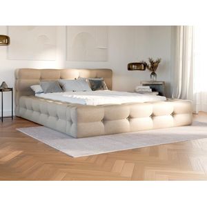 Bed met capitonnage 160 x 200 cm - Gechineerde stof - Beige + bedbodem - LERUCO van Pascal Morabito