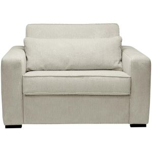 Express-uitklapfauteuil van beige ribfluweel. Bedbreedte 100 cm. MONDOVI