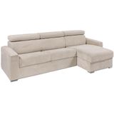 Omkeerbare express-hoekslaapbank van beige ribfluweel - Lattenbodem 160 cm met brede latten - Matras 22 cm - VIZIR