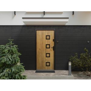 Voordeur van staal met inox L207 x L100 cm, eikeneffect - Duwt links open - TIFANA