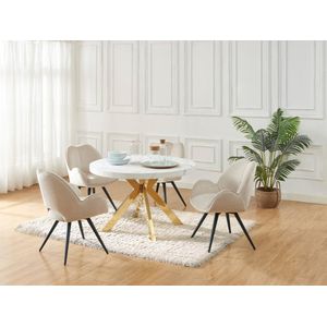 Verlengbare eettafel 4 tot 8 plaatsen van mdf en staal - Wit marmereffect en goud - KOMONI