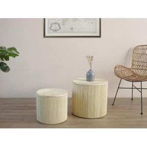 Set van 2 ronde bijzettafeltjes met opbergruimte - Rotan - D50 x H46 en D39,5 x H36 cm - Licht naturel - GABES