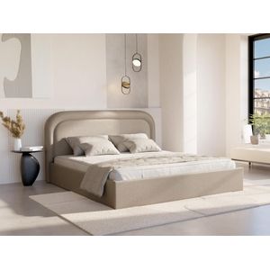 Bed met opbergruimte 180 x 200 cm - Gevlamde stof - Beige - FIREZA