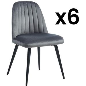 Set van 6 stoelen ELEANA - Fluweel en zwart metaal - Grijs